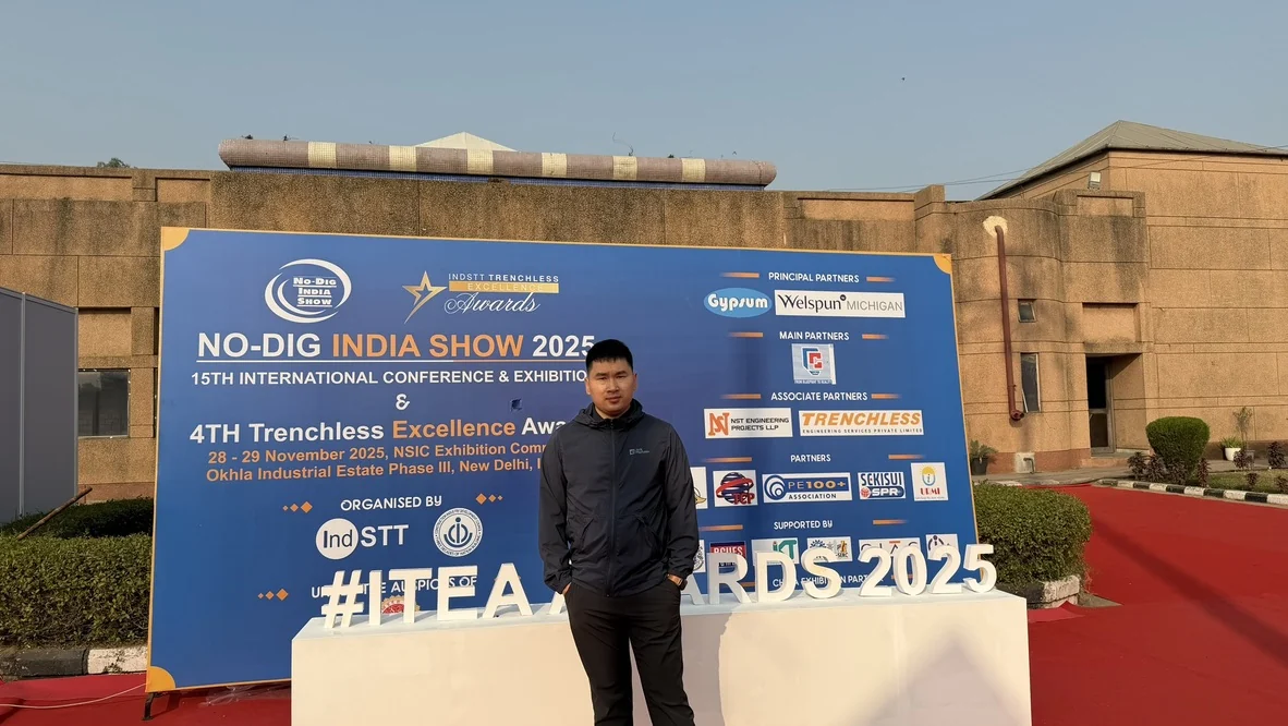 At the No-Dig India Show 2025 entrance in New Delhi.