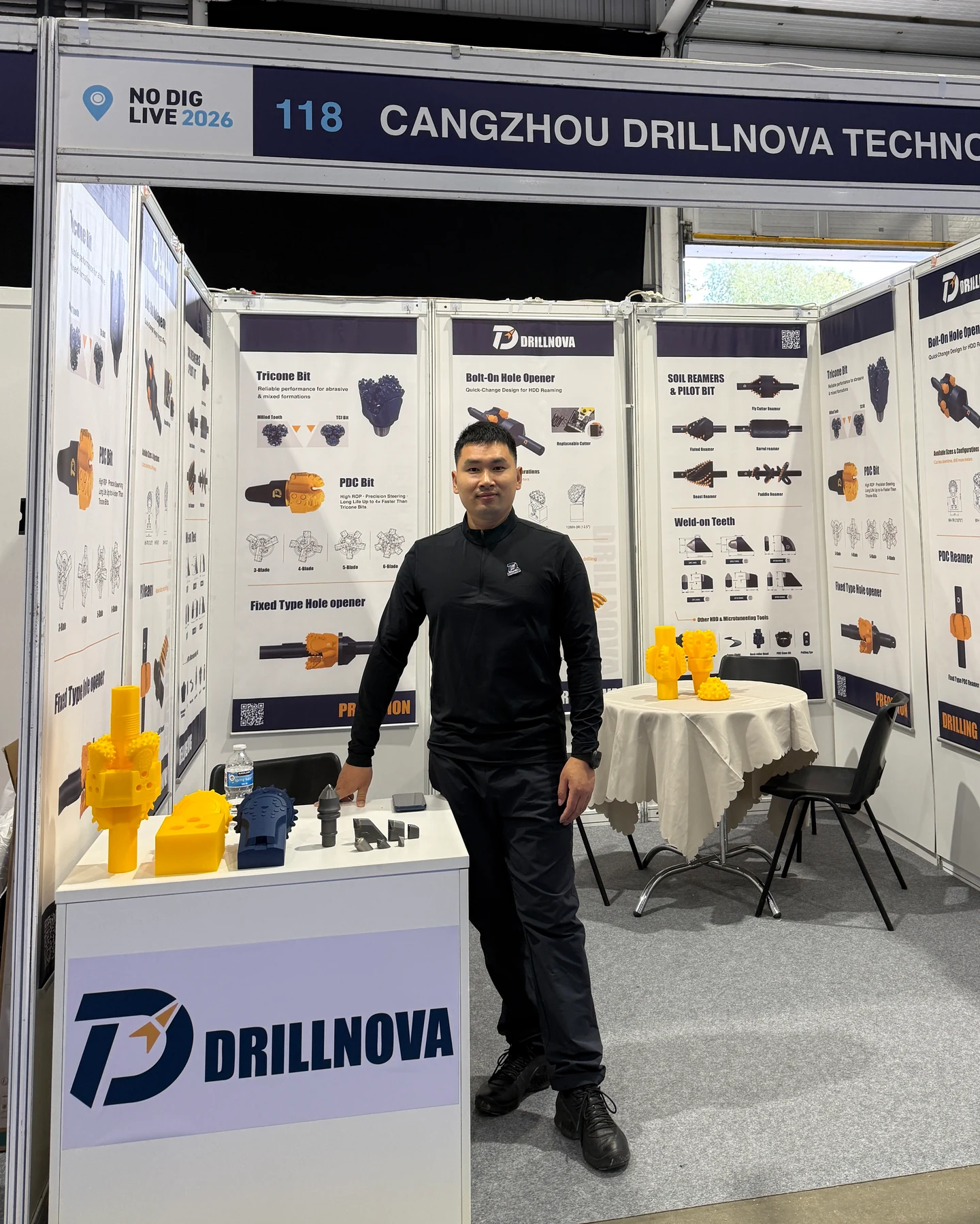 DRILLNOVA tại gian 118, No-Dig Live 2026, với khu trưng bày dụng cụ khoan HDD