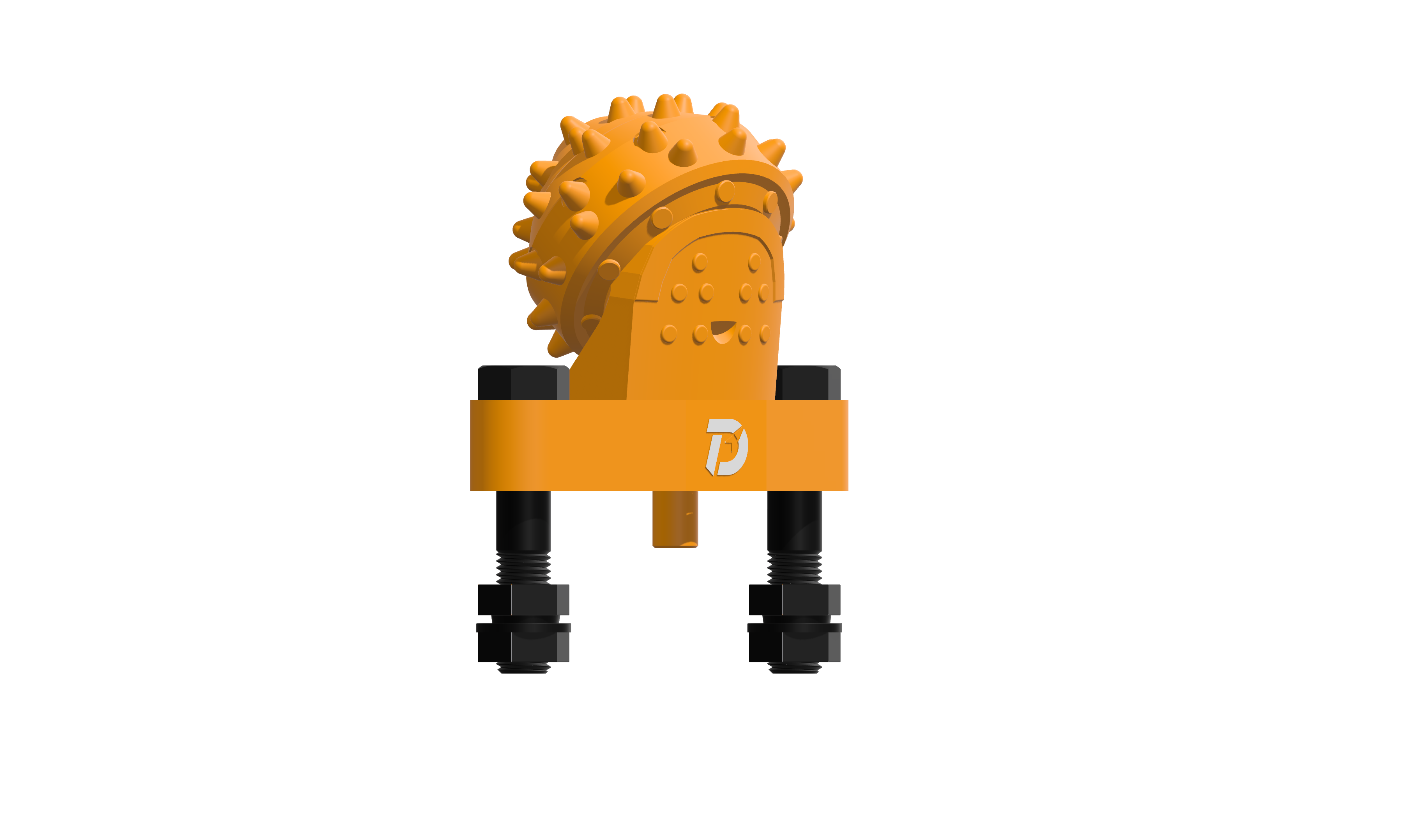 DRILLNOVA MH-3B roller bit render with its mounting plate, bolts and nuts.
