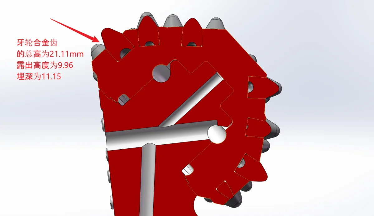 Original engineering section from the analysis. Its insert dimensions are illustrative, not a specification for every roller bit.