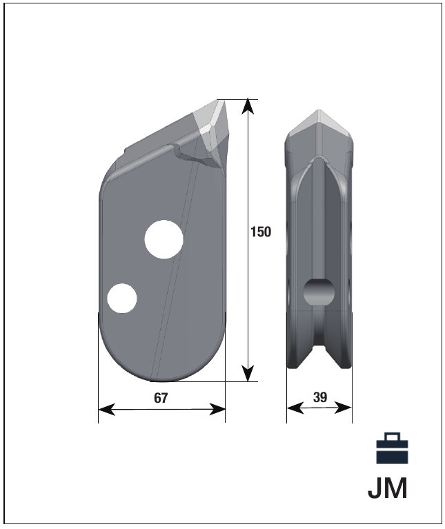 JM cutter tooth — complete dimensioned catalogue reference